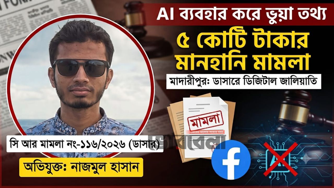 মাদারীপুরে এআই প্রযুক্তি ব্যবহার করে ভুয়া তথ্য ছড়ানোর অভিযোগে ৫ কোটি টাকার মানহানি মামলা’